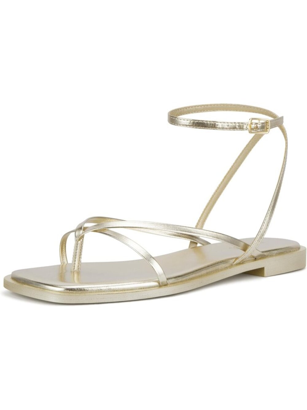 🆕Women's Gold Flats Sandals Square Toe Strappy Ankle Strap Casual